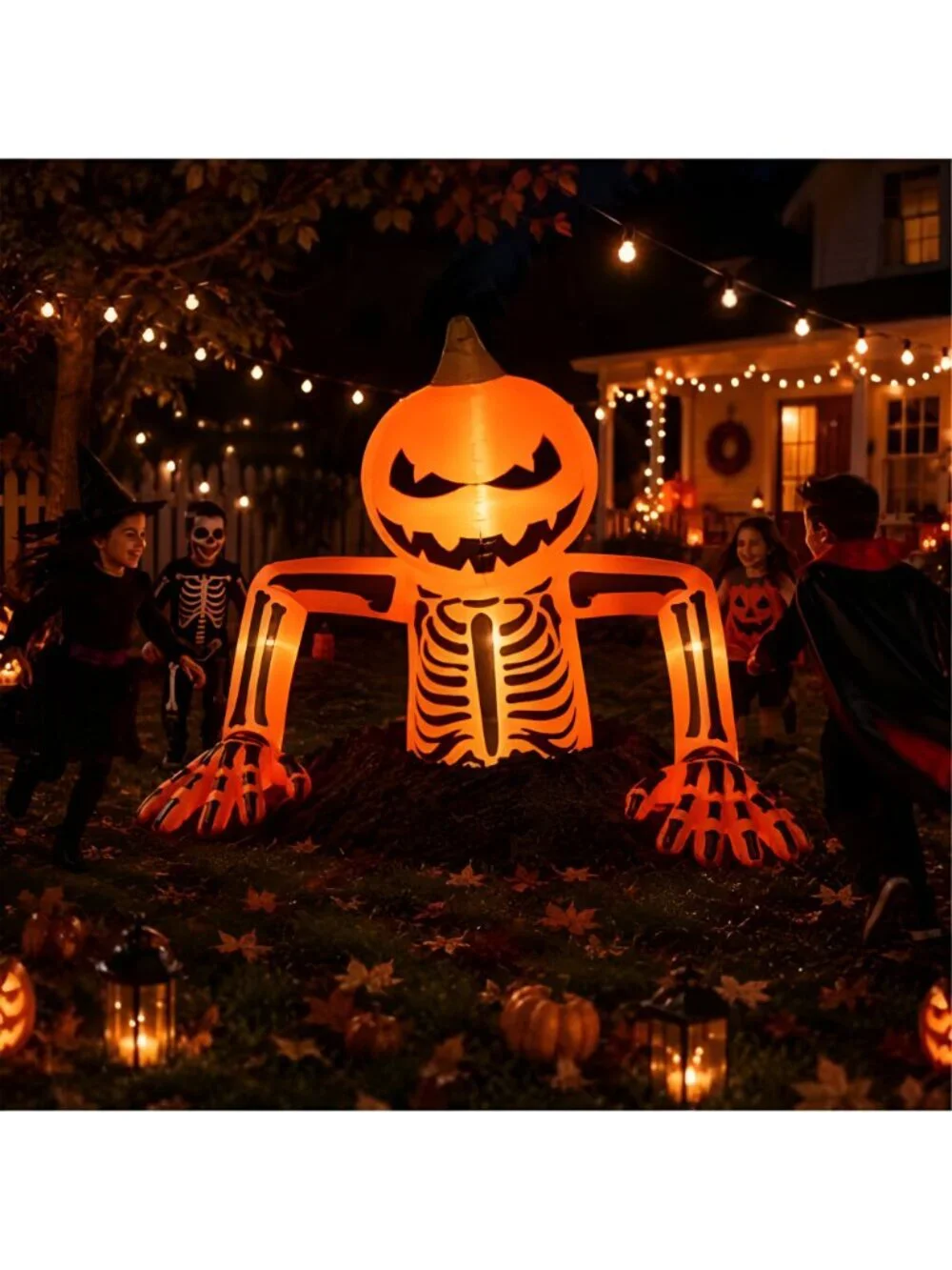 7.7Ft Halloween Inflatables Pumpkin Skeleton Decorations with LED Lights